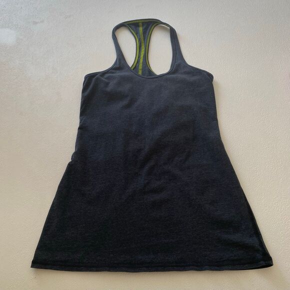 Lululemon Run: Start Line Racerback shirt Black Heather Lime Size 4 - Picture 1 of 6